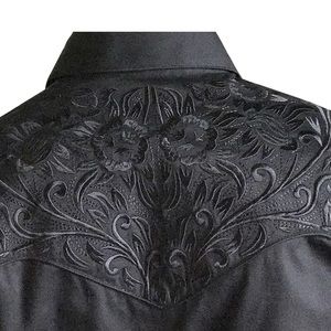 Men's Vintage Tooling Embroidered Black-on-Black Western Shirt